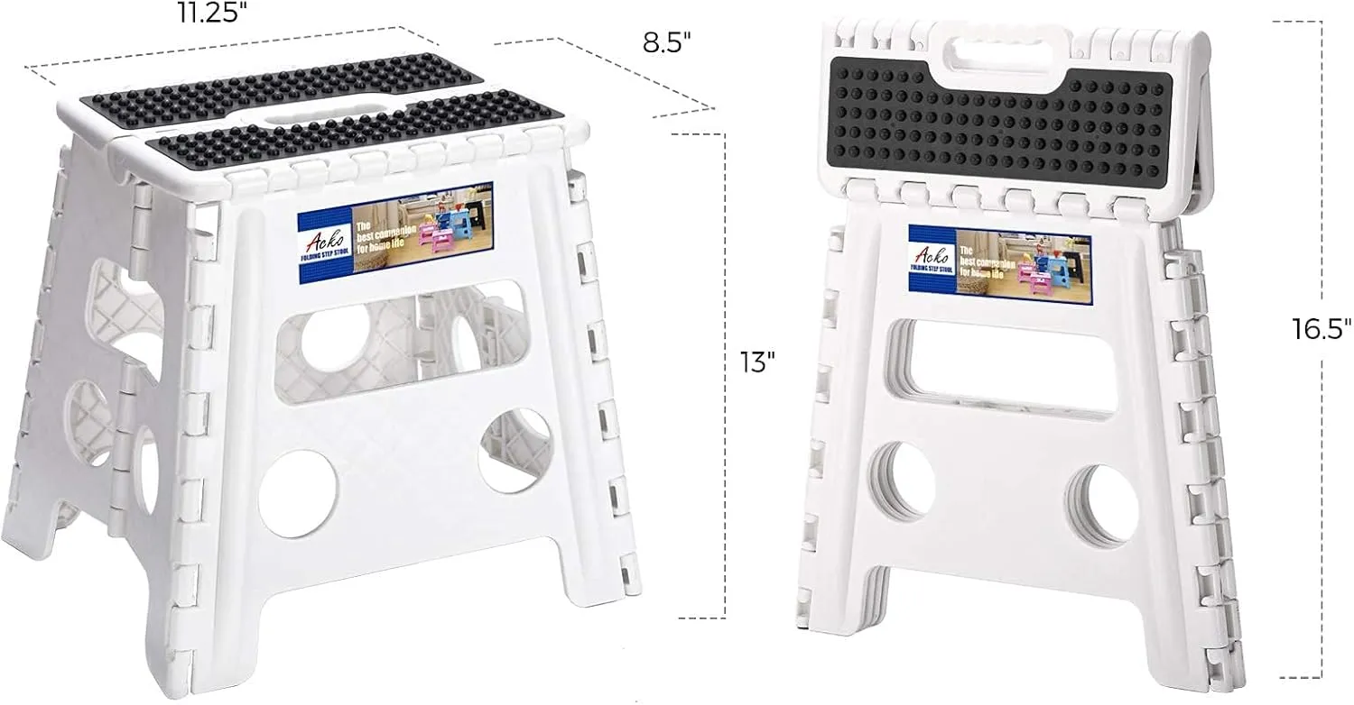 13 Inch Non Slip Foldable Step Stool Dot White