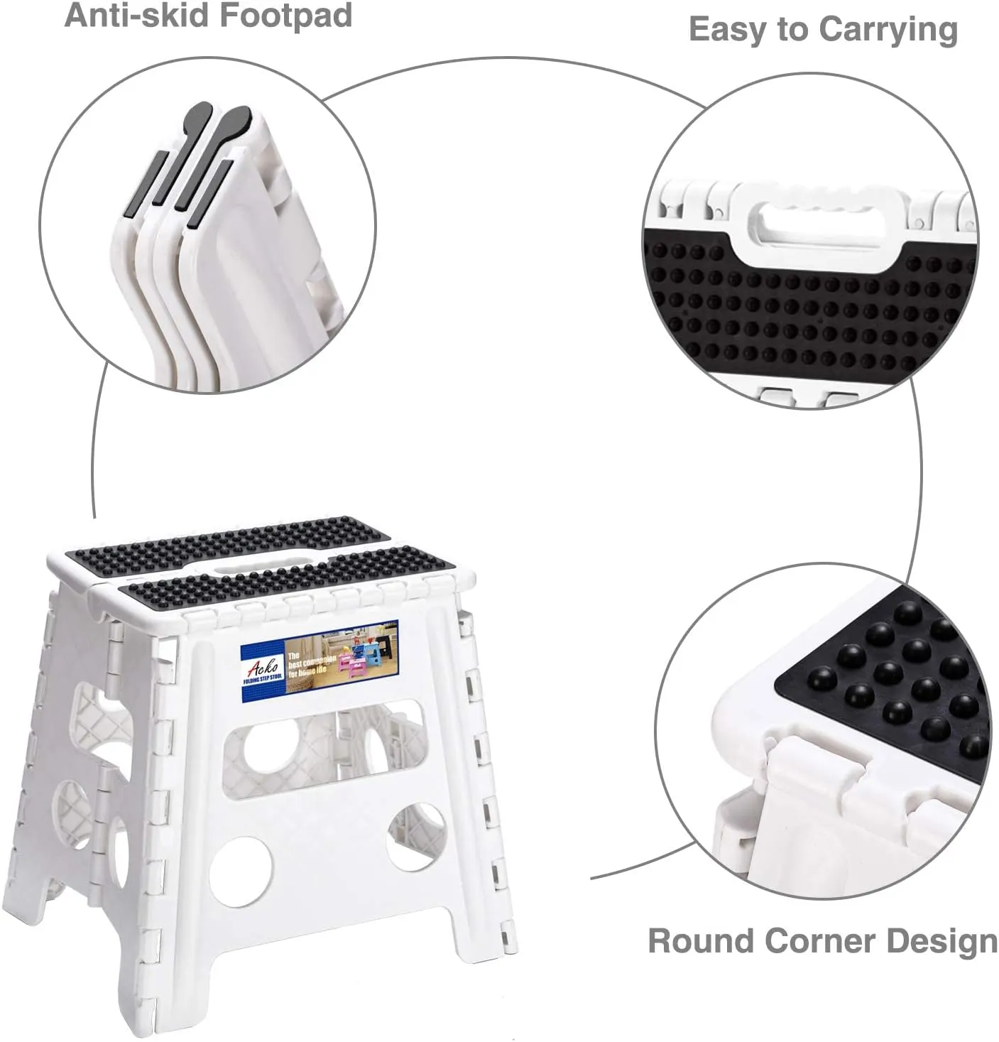 13 Inch Non Slip Foldable Step Stool Dot White