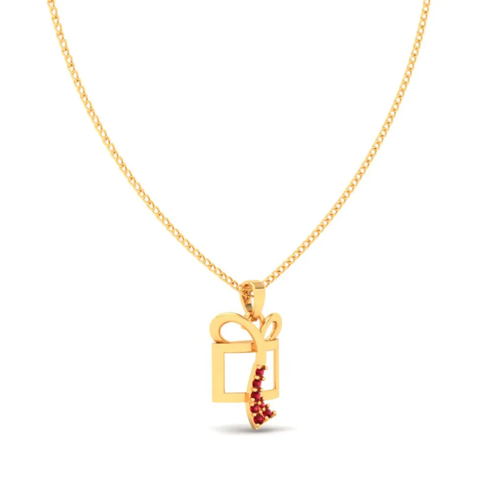 14k Gift Shaped Sleek Gold Pendant From Amazea Collection