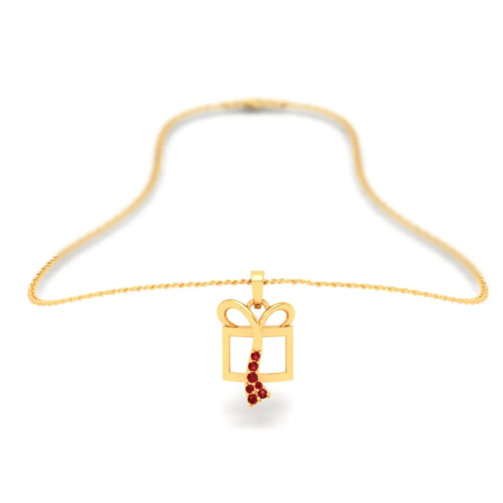 14k Gift Shaped Sleek Gold Pendant From Amazea Collection