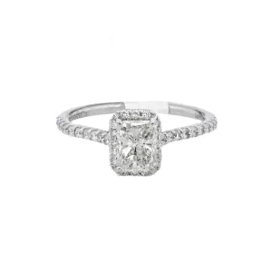 14K White Radiant Diamond 1.01Ct Halo Engagement Ring
