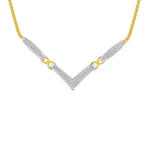 14K Yellow and White Gold 2.0 Cttw Princess Cut Diamond Flared and X-Station V Shaped 18” Franco Chain Statement Necklace