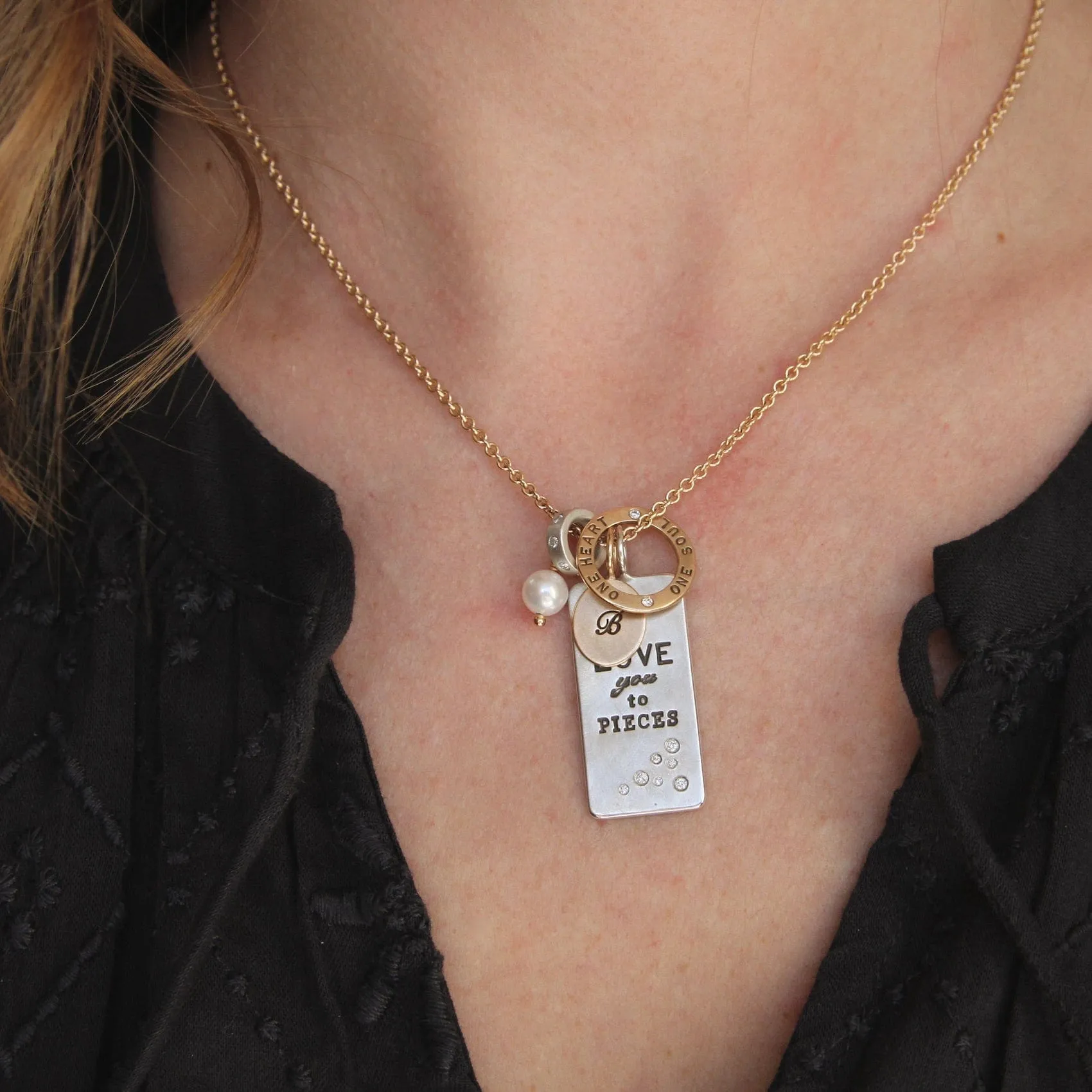 14k Yellow Gold Oval Stamped "B" Initial Charm