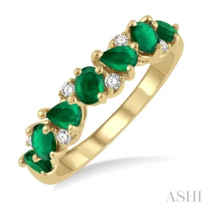 14KY Pear & Oval Shape Gemstone & Diamond (0.10 CTW) Wedding Band