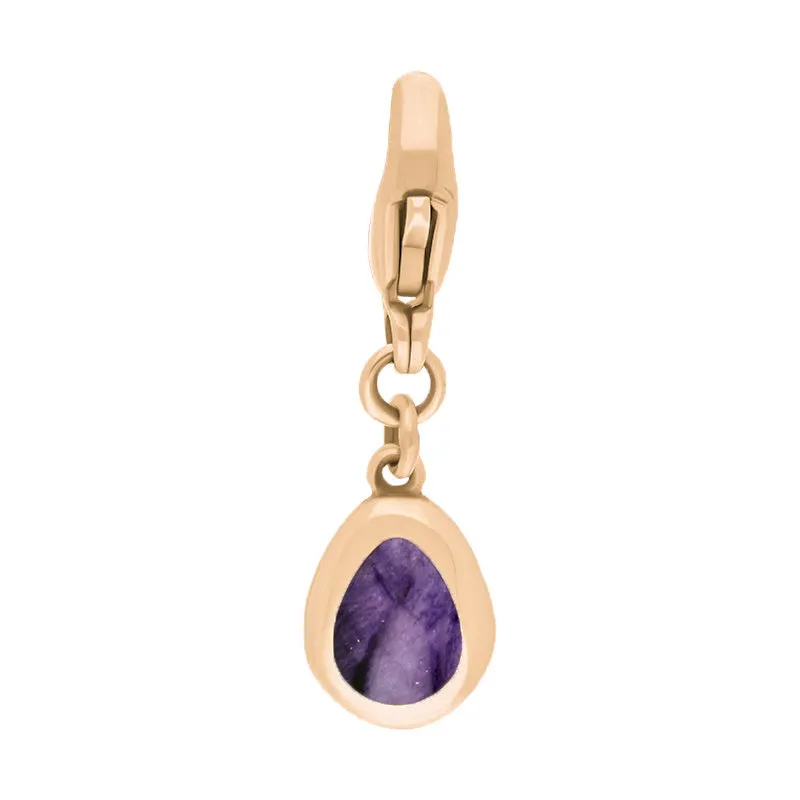 18ct Rose Gold Blue John Pear Shaped Fleur De Lis Clip Charm