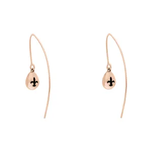 18ct Rose Gold Whitby Jet Fleur De Lis Disc Drop Earrings