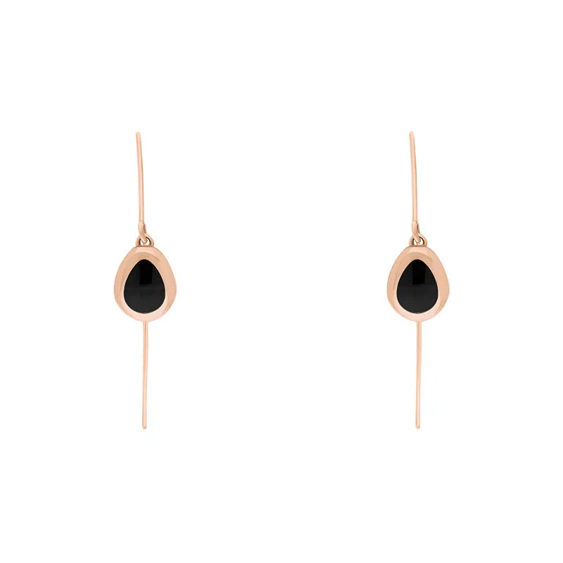 18ct Rose Gold Whitby Jet Fleur De Lis Disc Drop Earrings