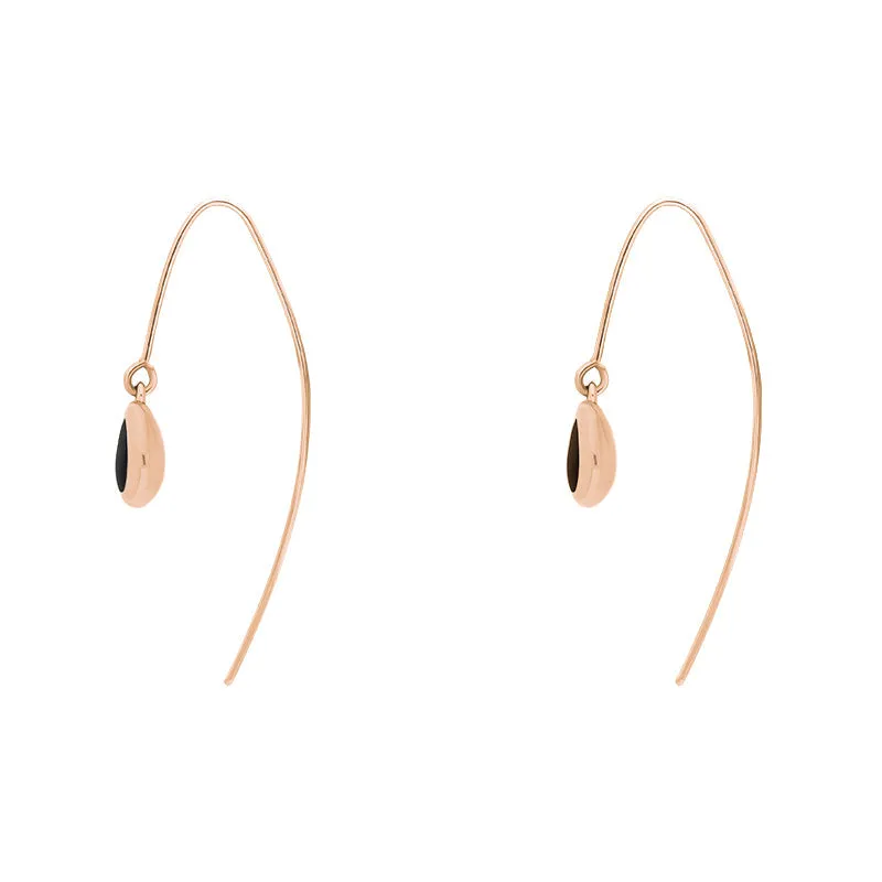 18ct Rose Gold Whitby Jet Fleur De Lis Disc Drop Earrings