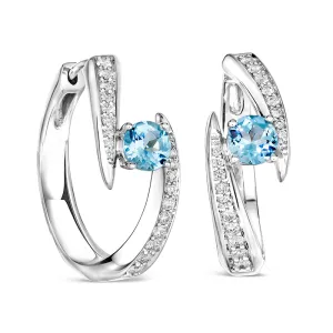 18k Amazonia (cocar) White Gold Earring With 0.39 Cts Vs-Gh Diamonds  And Aquamarine