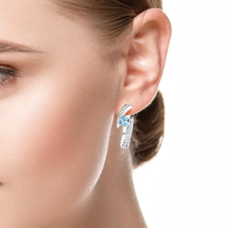 18k Amazonia (cocar) White Gold Earring With 0.39 Cts Vs-Gh Diamonds  And Aquamarine