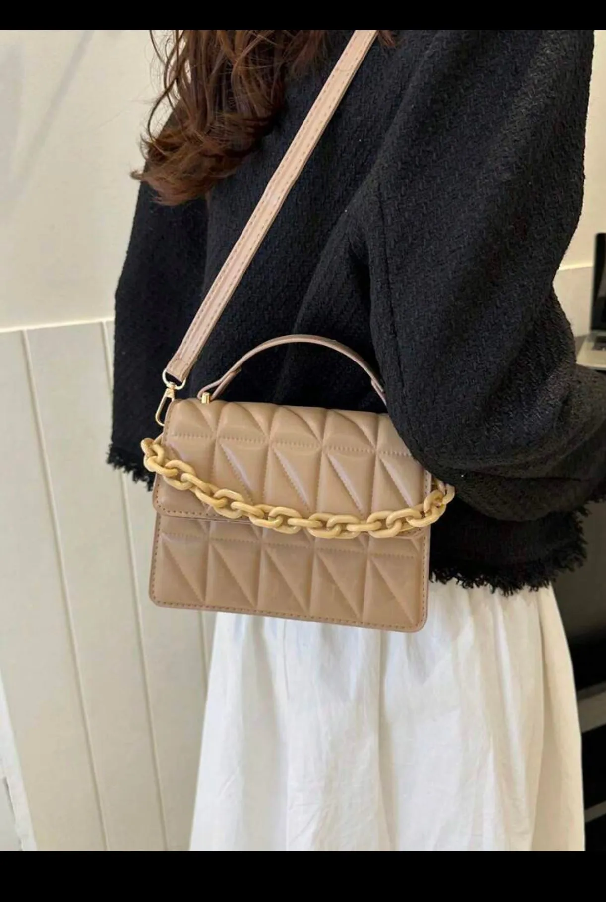 2025 New Trendy fashion one shoulder dialogue packege,Simple diamond grid popular handbag (imported)