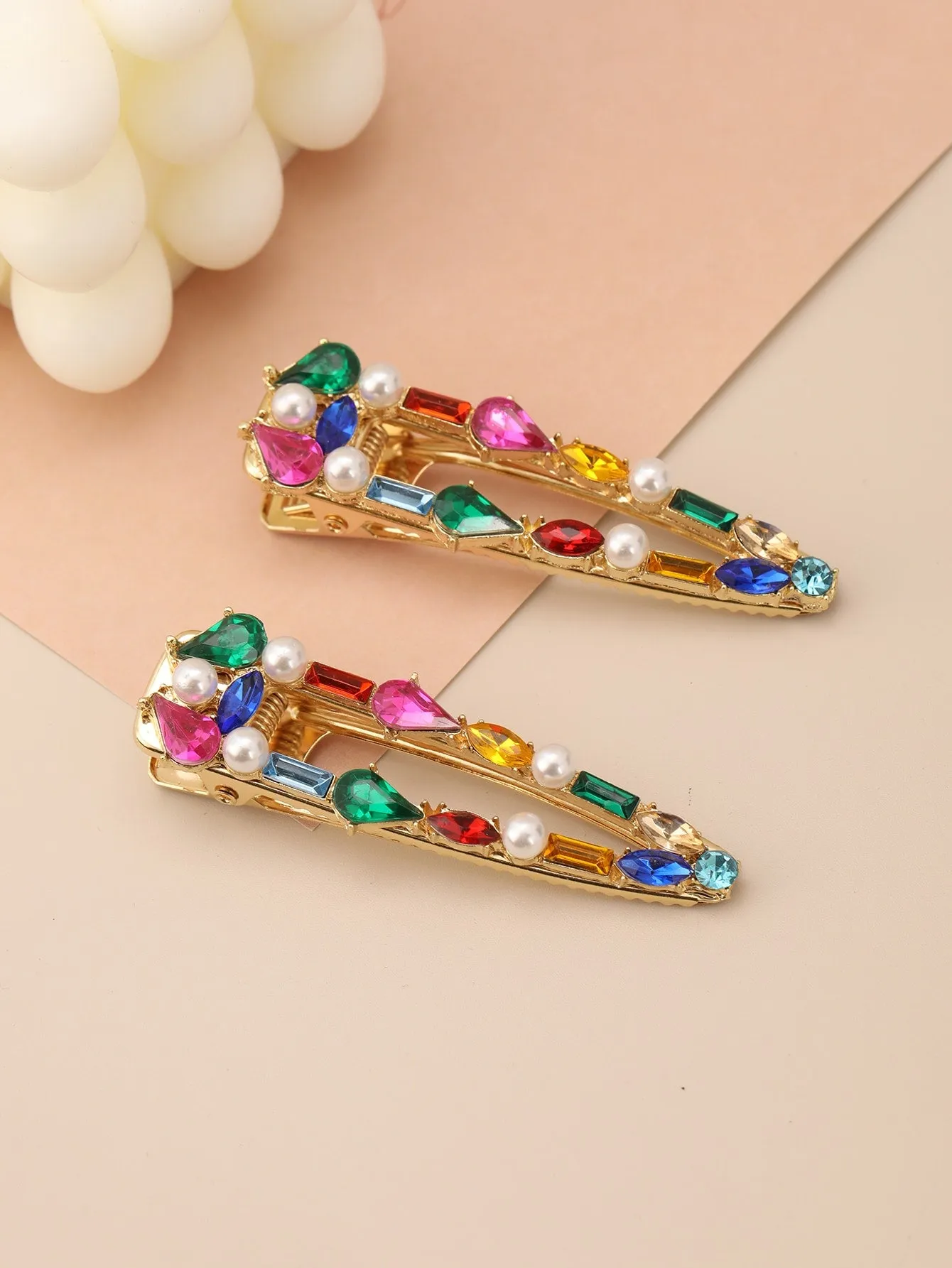 2pcs Elegant Rhinestone Waterdrop & Square Shaped Alligator Hair Clip Hairpins