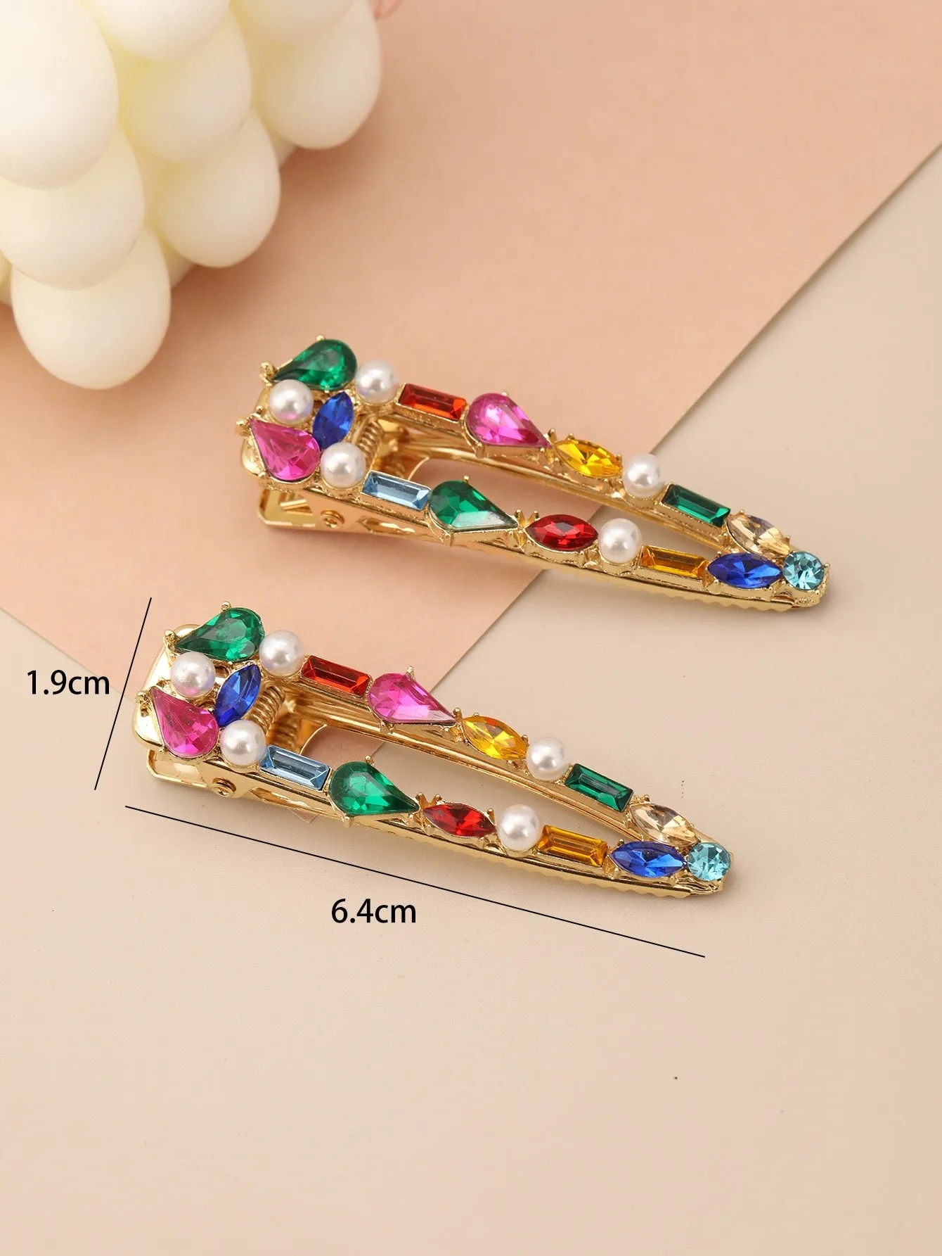 2pcs Elegant Rhinestone Waterdrop & Square Shaped Alligator Hair Clip Hairpins
