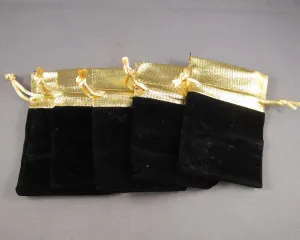 30% OFF!  Gold Top Black Velvet Bag for Gemstones 9x7cm 5pc (4004)