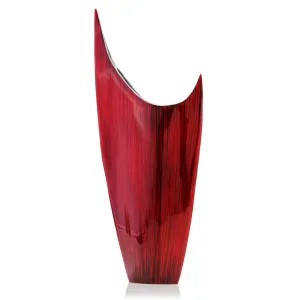 3610 Red Acentuada Pointed, Aluminum, Glaze, Modern, Vase, Plants, Center Piece, Home, Office, Flower Arrangement, 8" L x 3" W x 18" H