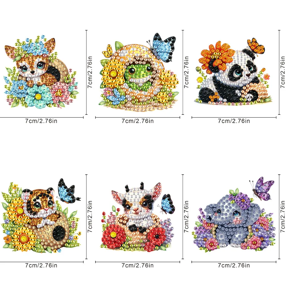 6Pcs Acrylic Animals And Flowers Diamond Art Fridge Magnet for Car Mailbox Decor
