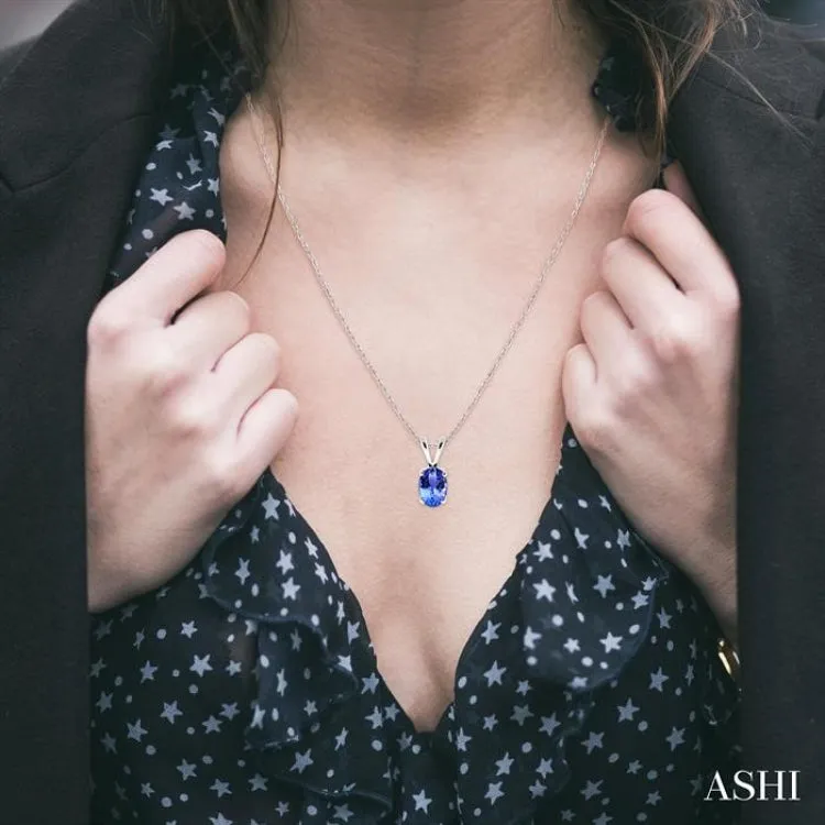 6x4MM Oval Cut Tanzanite Pendant in 14K White Gold with Chain