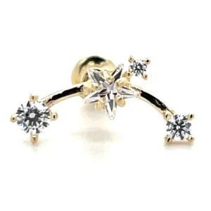9ct Yellow Gold Round And Star Scattered Cz Single Flatback Earring