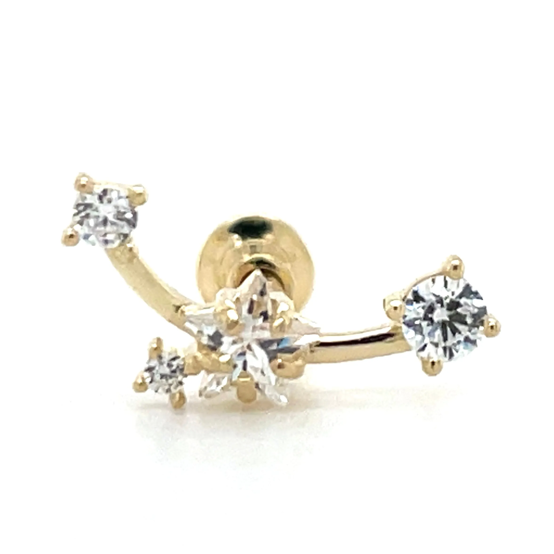 9ct Yellow Gold Round And Star Scattered Cz Single Flatback Earring
