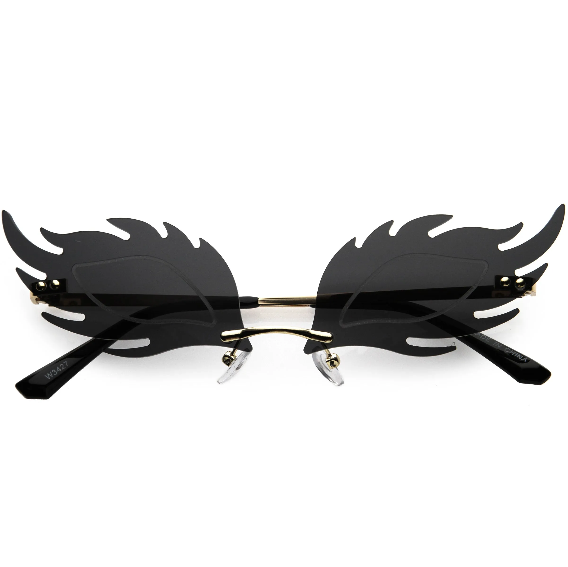 Aesthetically Elegant Fire Bevelled Masquerade Detail Flame Shaped Sunglasses D076