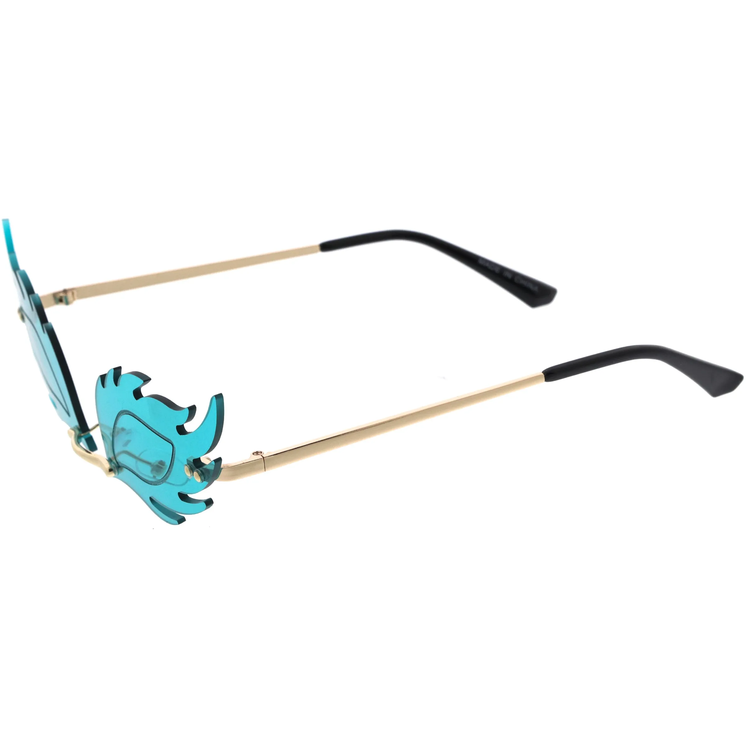 Aesthetically Elegant Fire Bevelled Masquerade Detail Flame Shaped Sunglasses D076