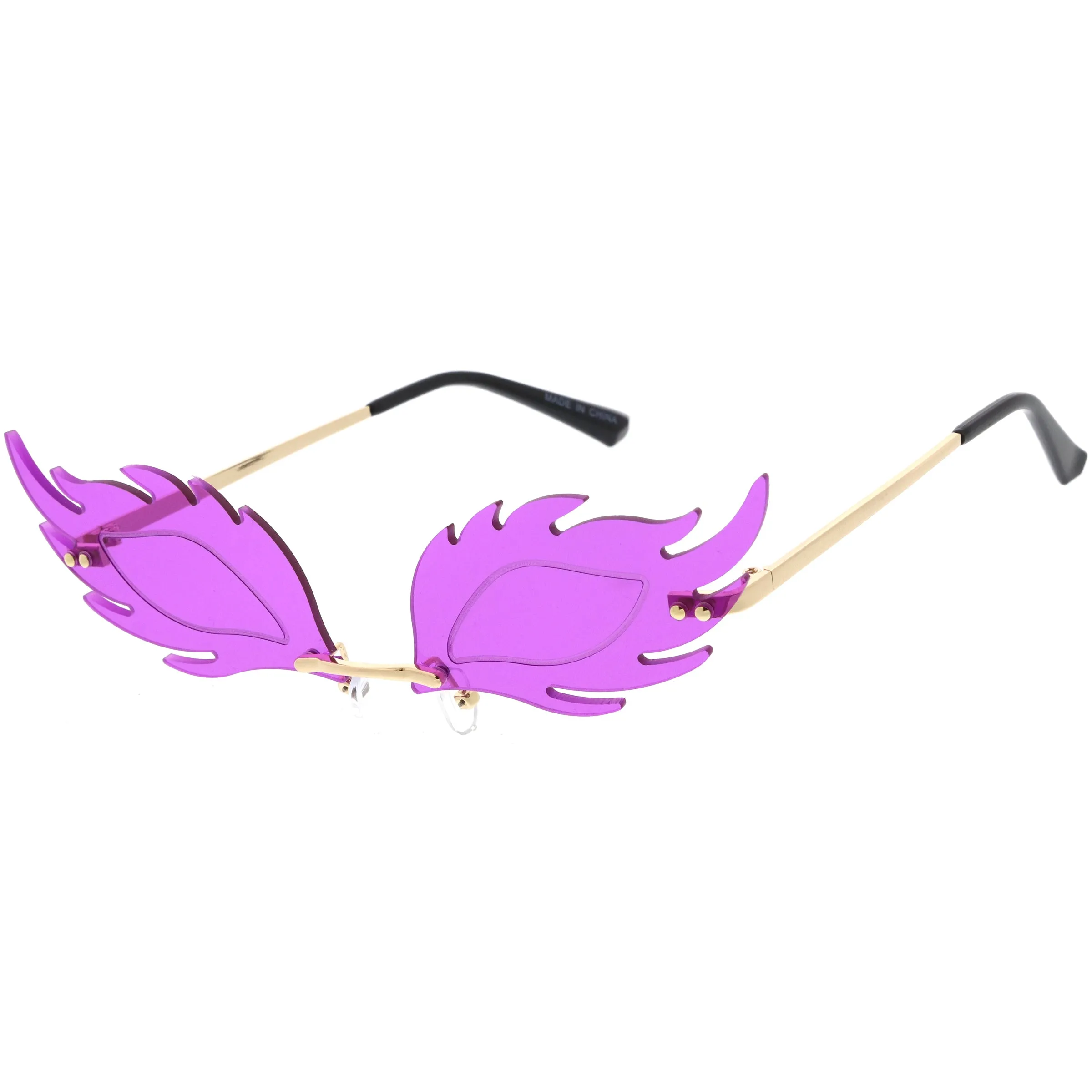 Aesthetically Elegant Fire Bevelled Masquerade Detail Flame Shaped Sunglasses D076