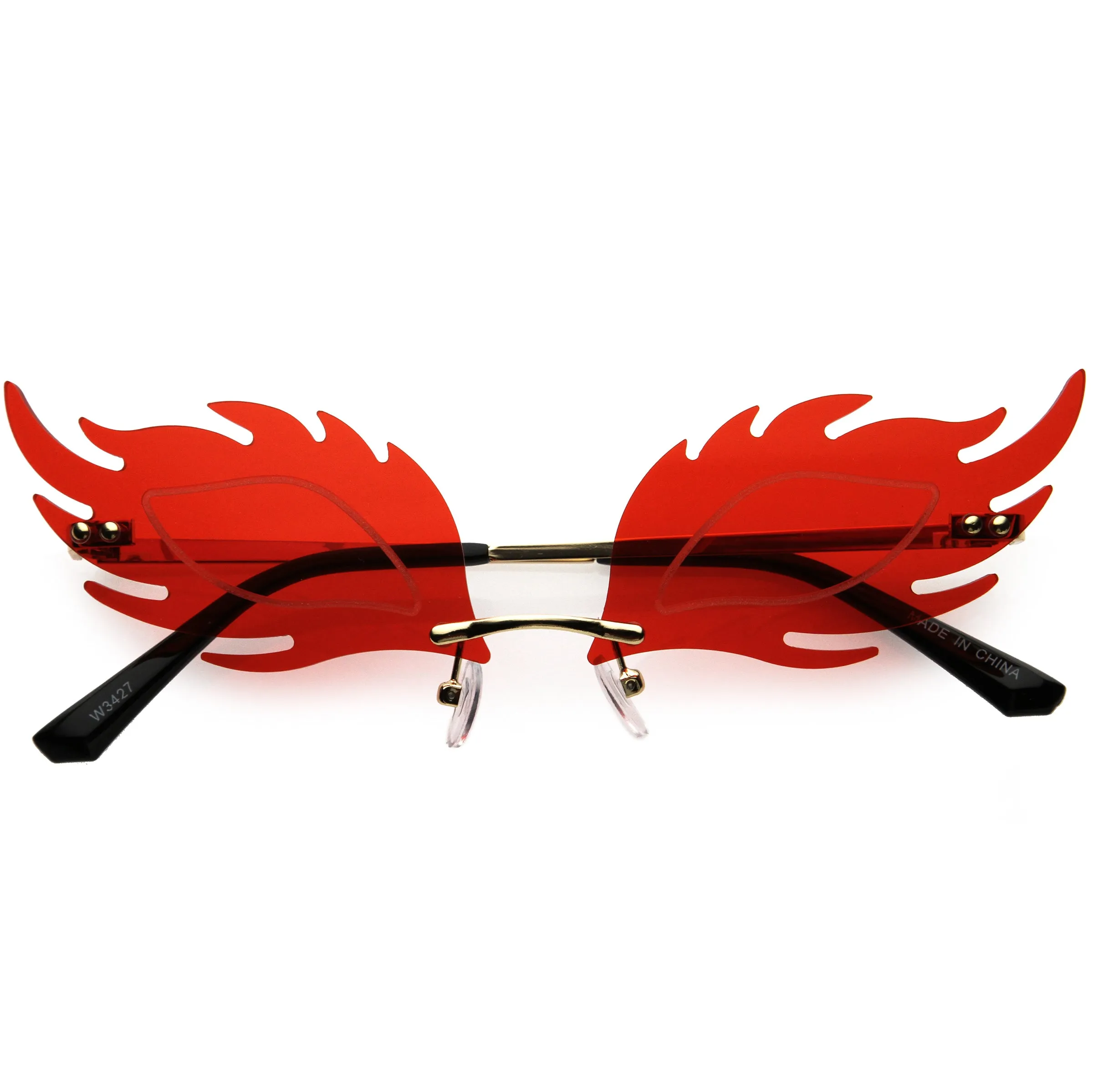 Aesthetically Elegant Fire Bevelled Masquerade Detail Flame Shaped Sunglasses D076
