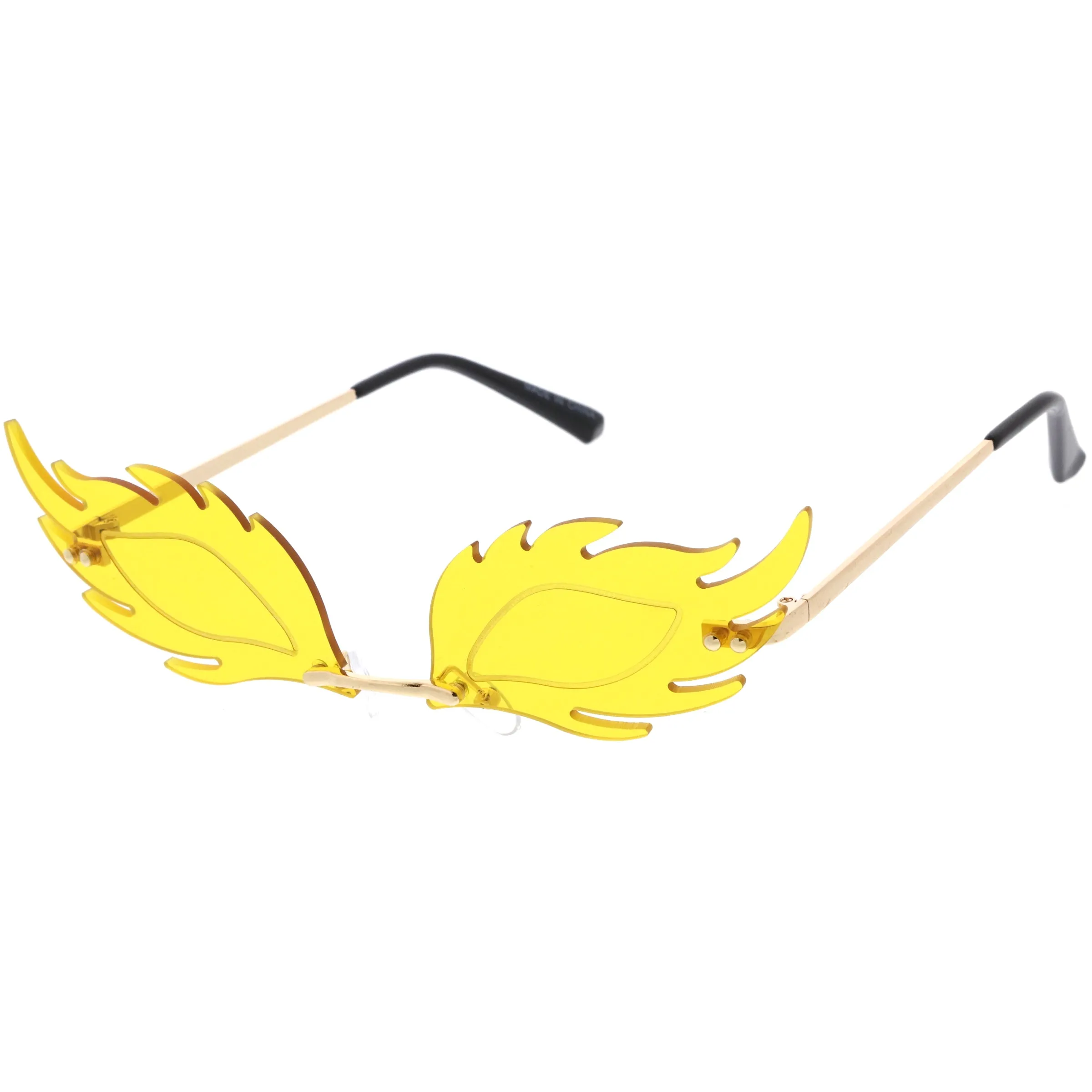 Aesthetically Elegant Fire Bevelled Masquerade Detail Flame Shaped Sunglasses D076