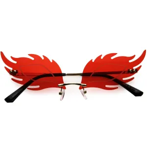 Aesthetically Elegant Fire Bevelled Masquerade Detail Flame Shaped Sunglasses D076