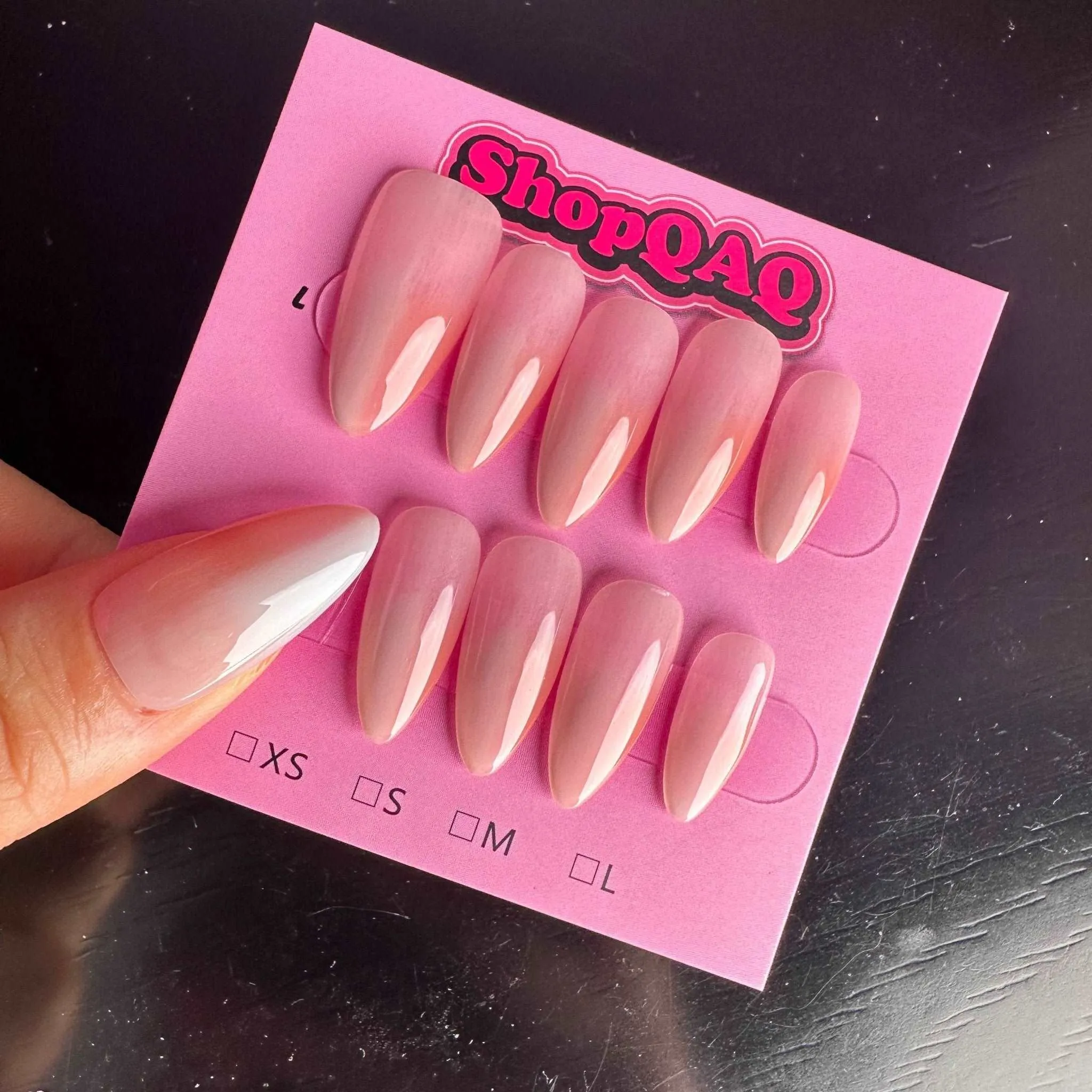 Almond-Shaped Two-Tone Ombre Bridal Press-On Nails - Elegant Nude Handmade Nails for Weddings