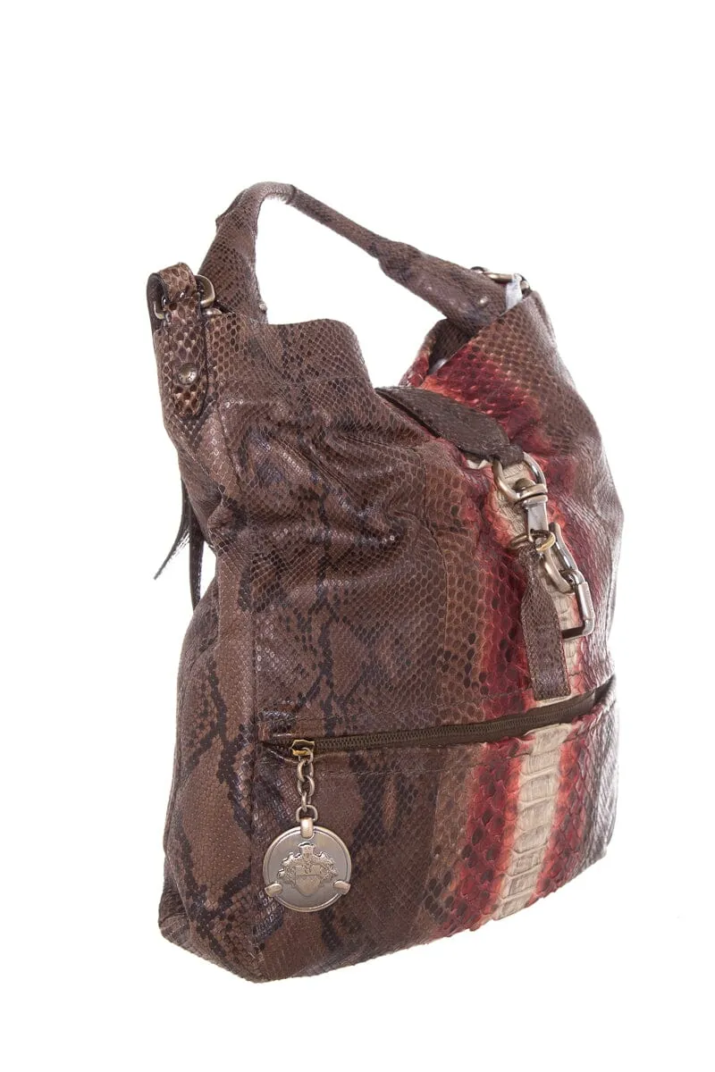 Bally Red & Brown Python Handbag