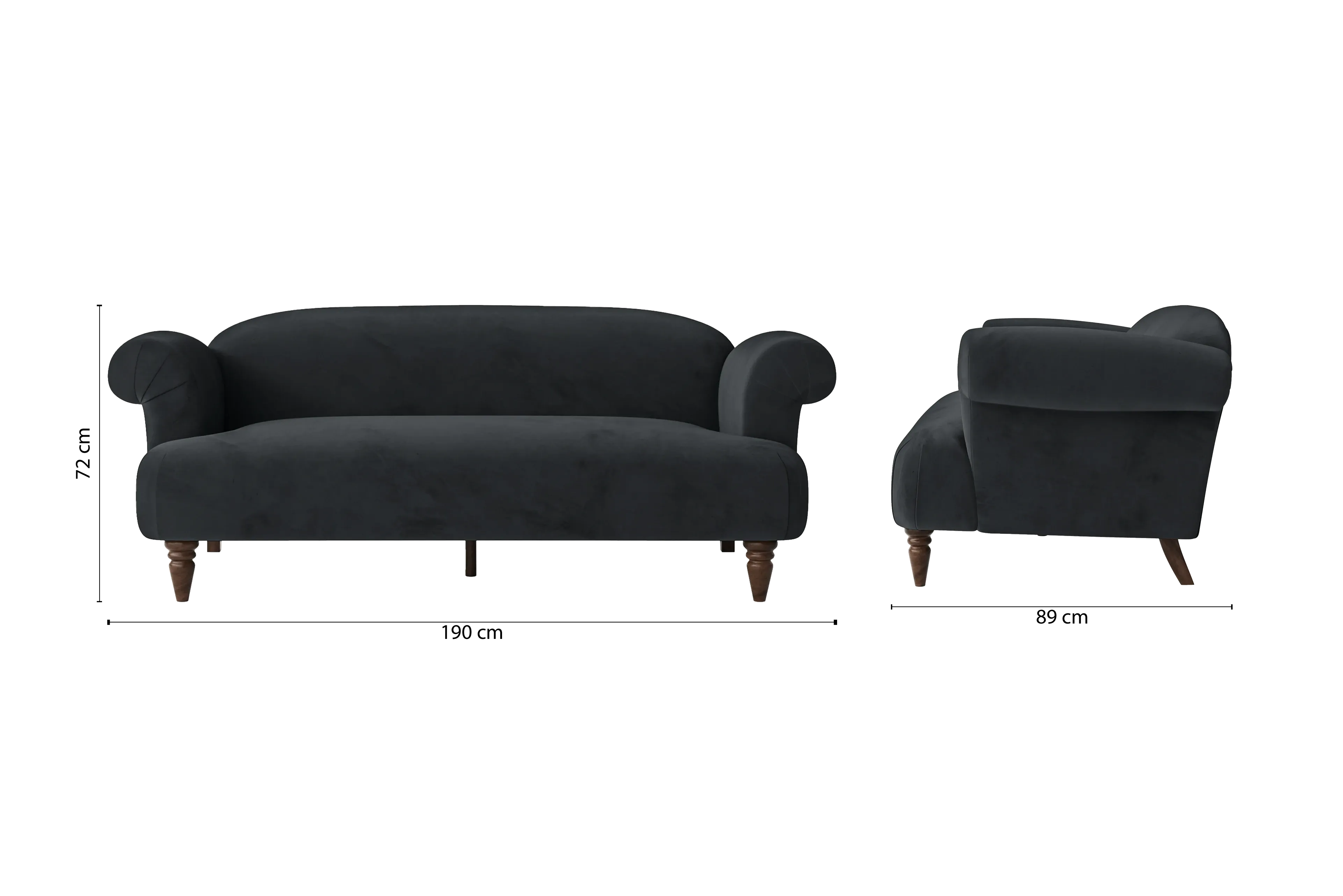 Barberton 3 Seater Sofa Dark Grey Velvet