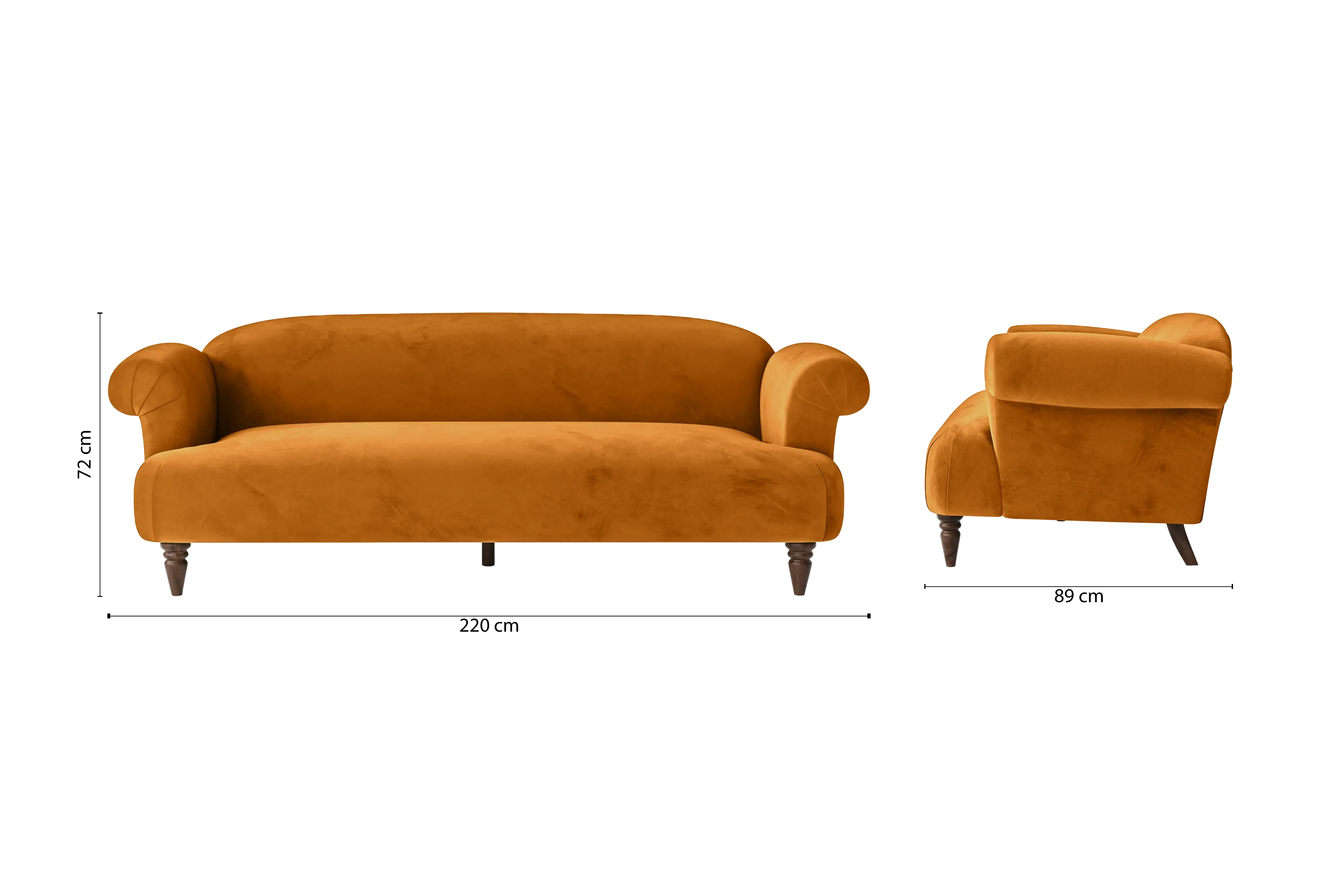 Barberton 4 Seater Sofa Gold Velvet