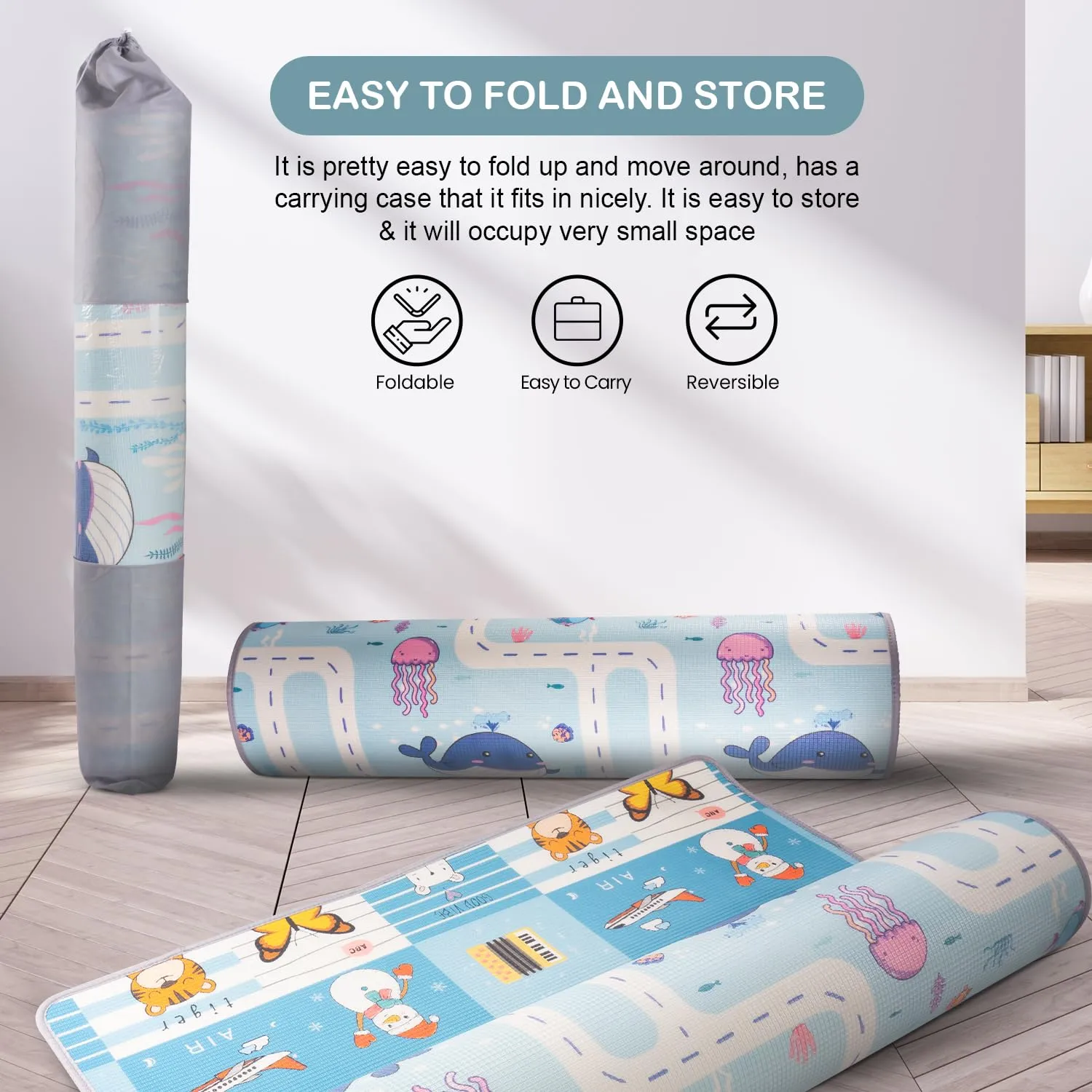 Baybee Crawling Foldable Kids Play Mat for Babies Size 180x150CM -  Assorted Themes