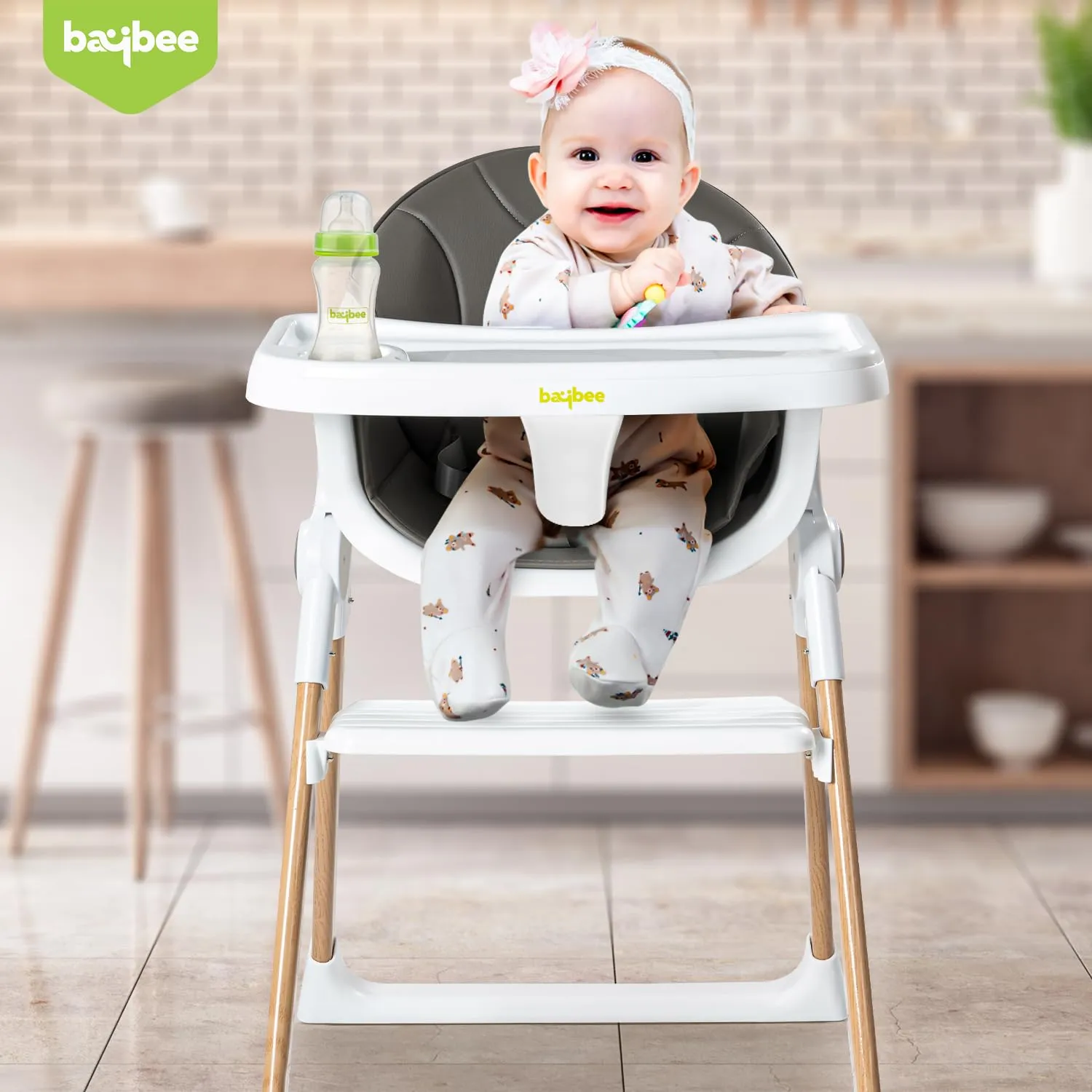 Baybee Foldable Baby High Chair for Kids with 3 Adjustable Tray, Footrest, Safety Belt
