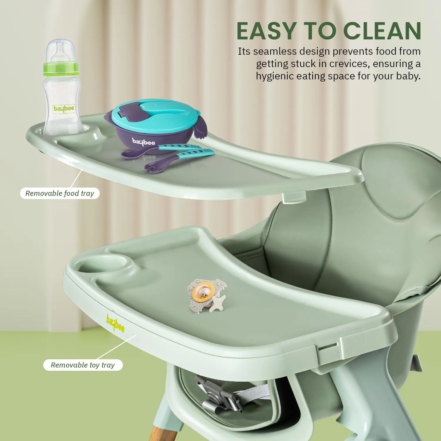 Baybee Foldable Baby High Chair for Kids with 3 Adjustable Tray, Footrest, Safety Belt