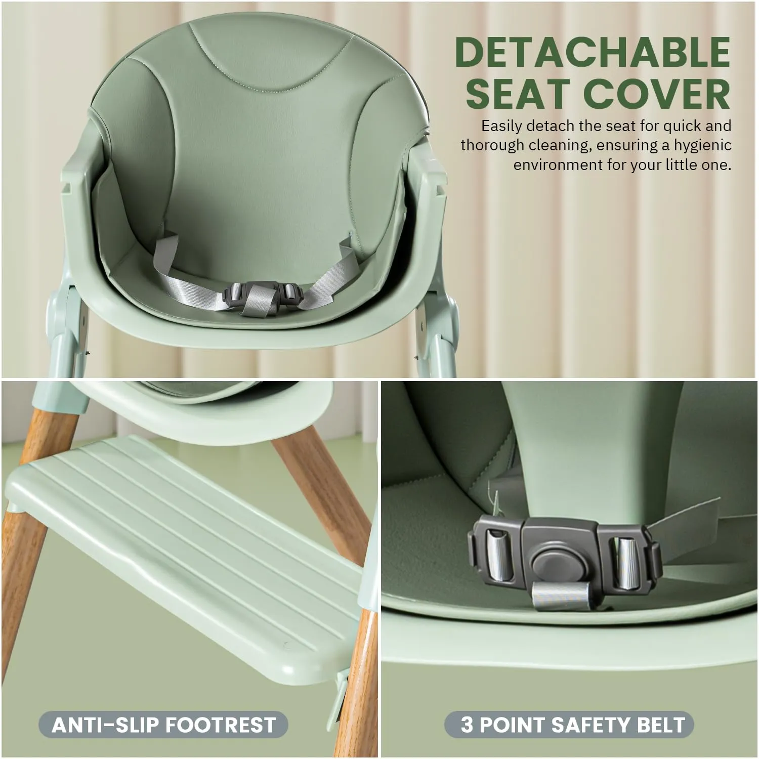 Baybee Foldable Baby High Chair for Kids with 3 Adjustable Tray, Footrest, Safety Belt