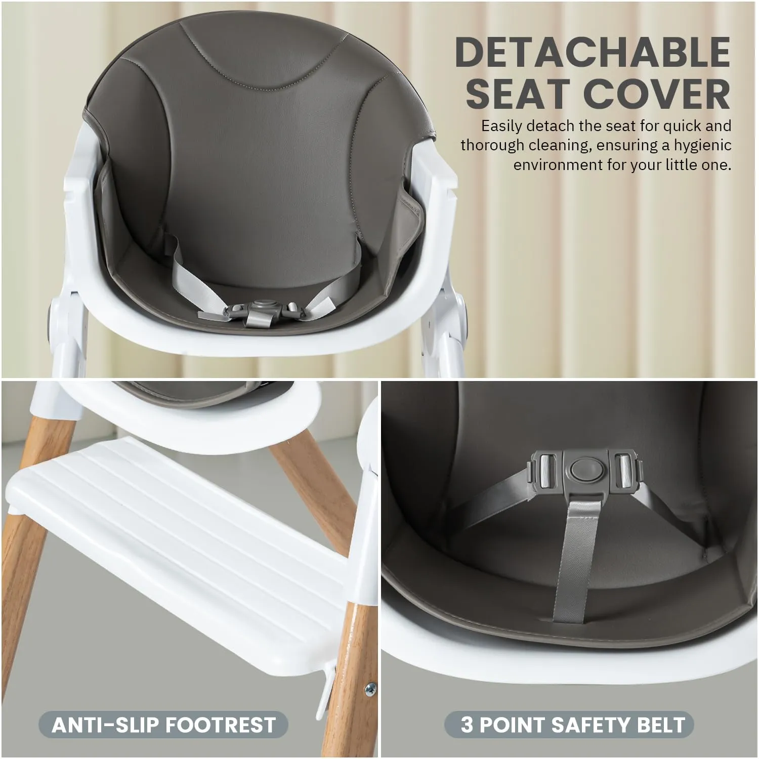 Baybee Foldable Baby High Chair for Kids with 3 Adjustable Tray, Footrest, Safety Belt