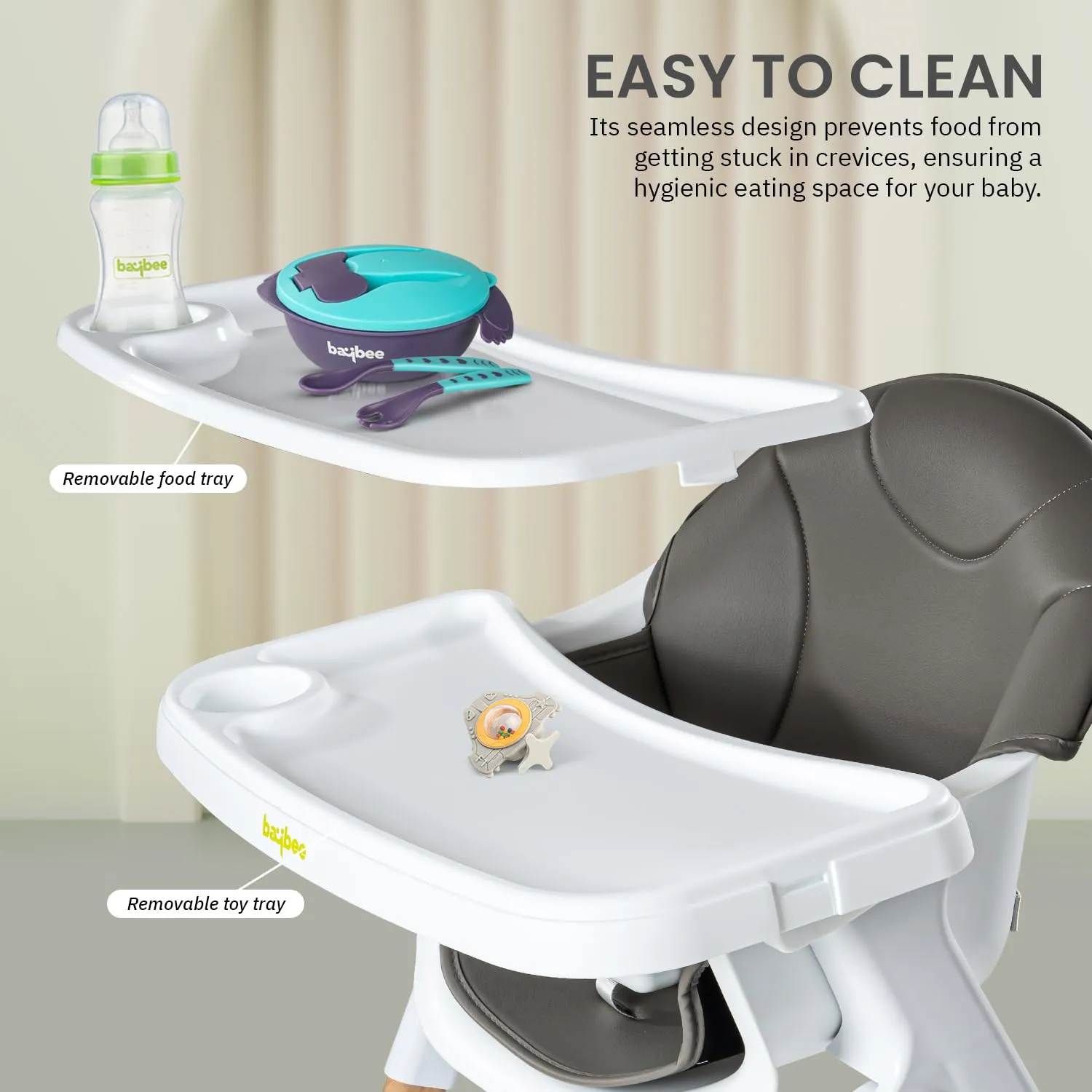 Baybee Foldable Baby High Chair for Kids with 3 Adjustable Tray, Footrest, Safety Belt