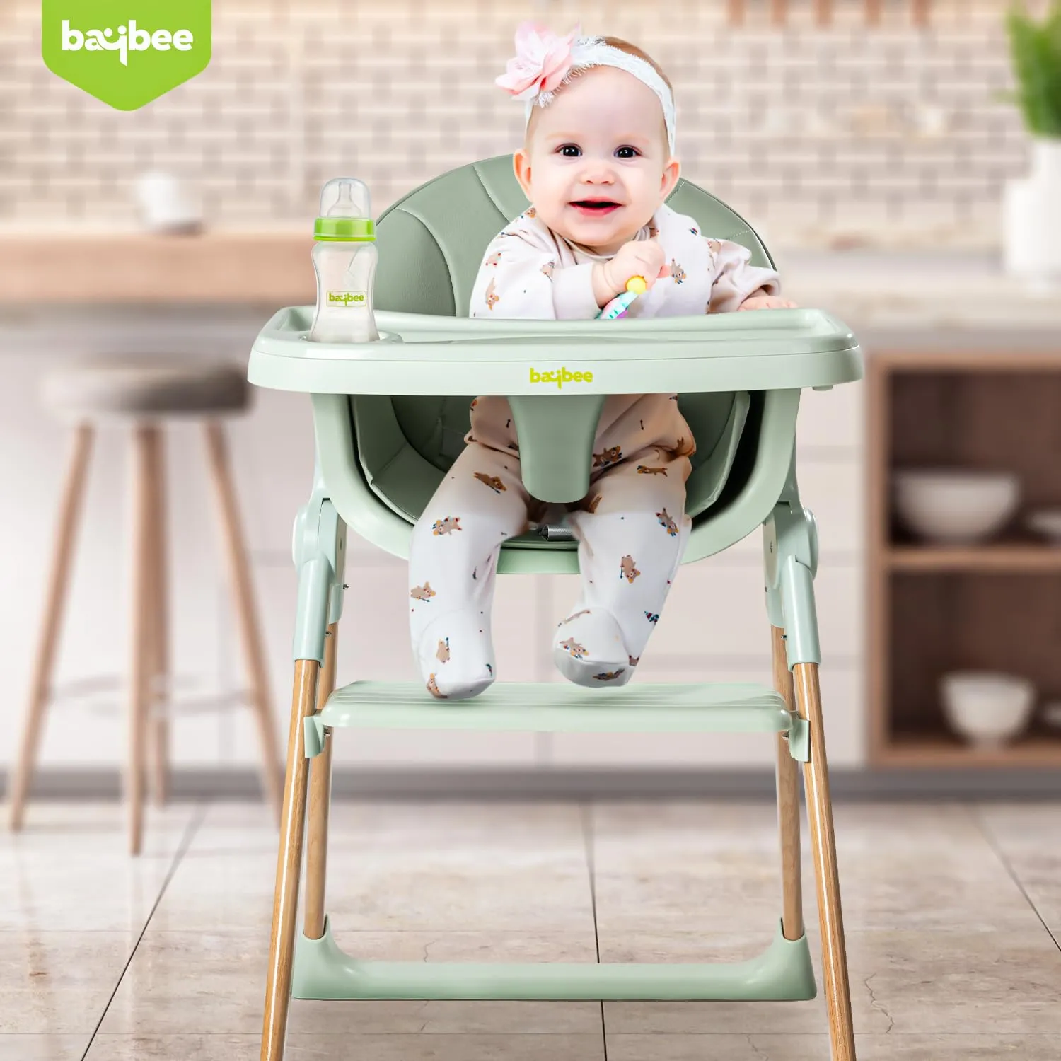Baybee Foldable Baby High Chair for Kids with 3 Adjustable Tray, Footrest, Safety Belt
