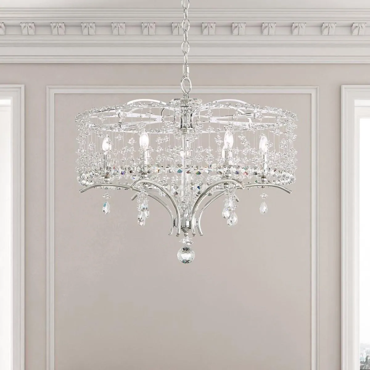 Bella Rose 6 Lights White Chandelier with Clear Heritage Crystals