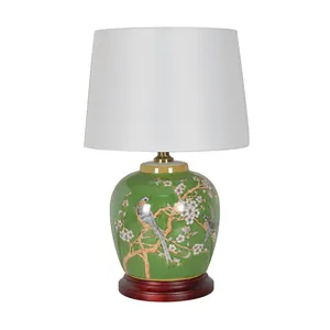 Bird Motif Jar Lamp w/ Wooden Base 19"