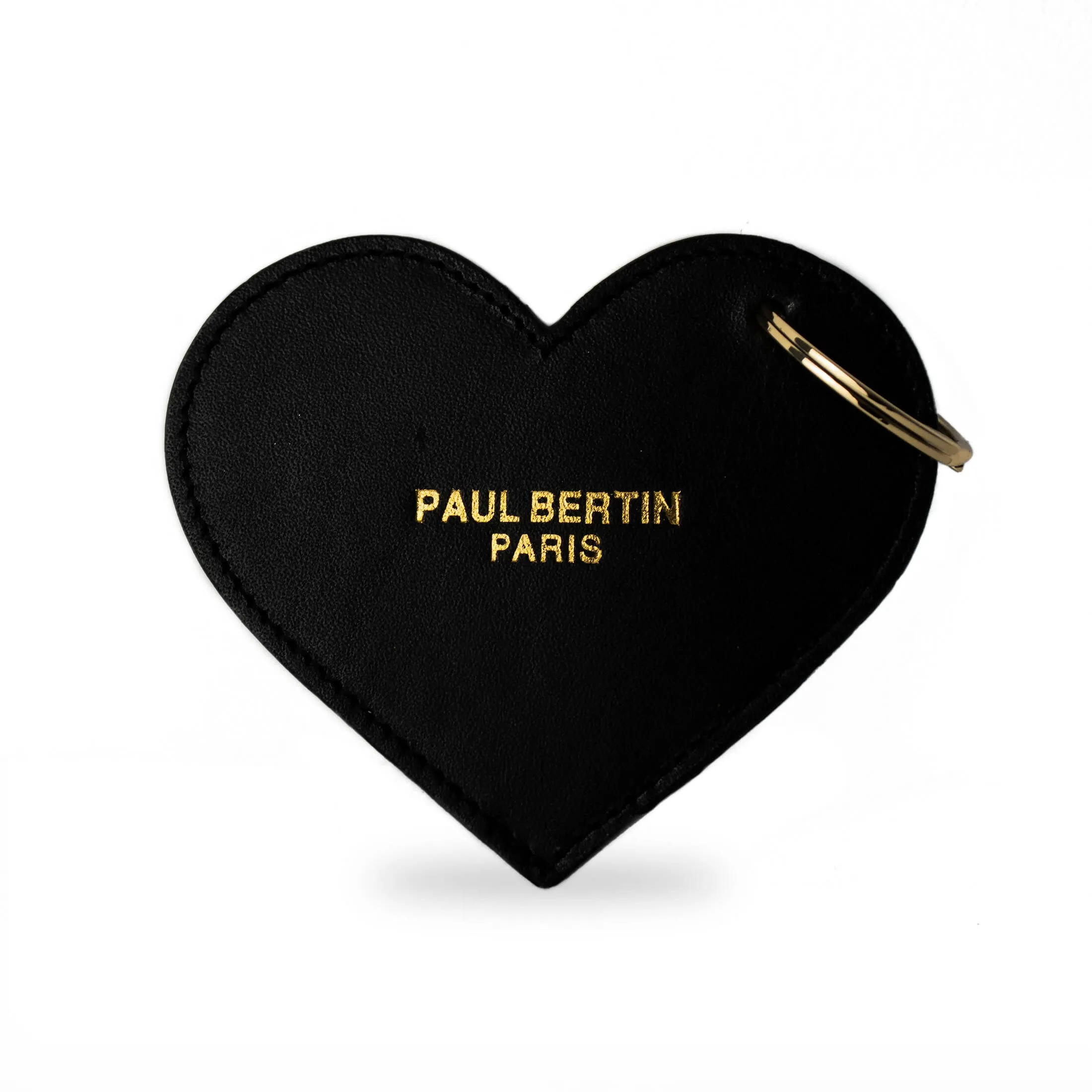 Black leather heart-shaped keychain