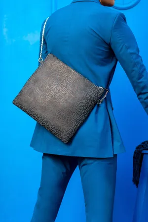 Black Textured Leather File Bag