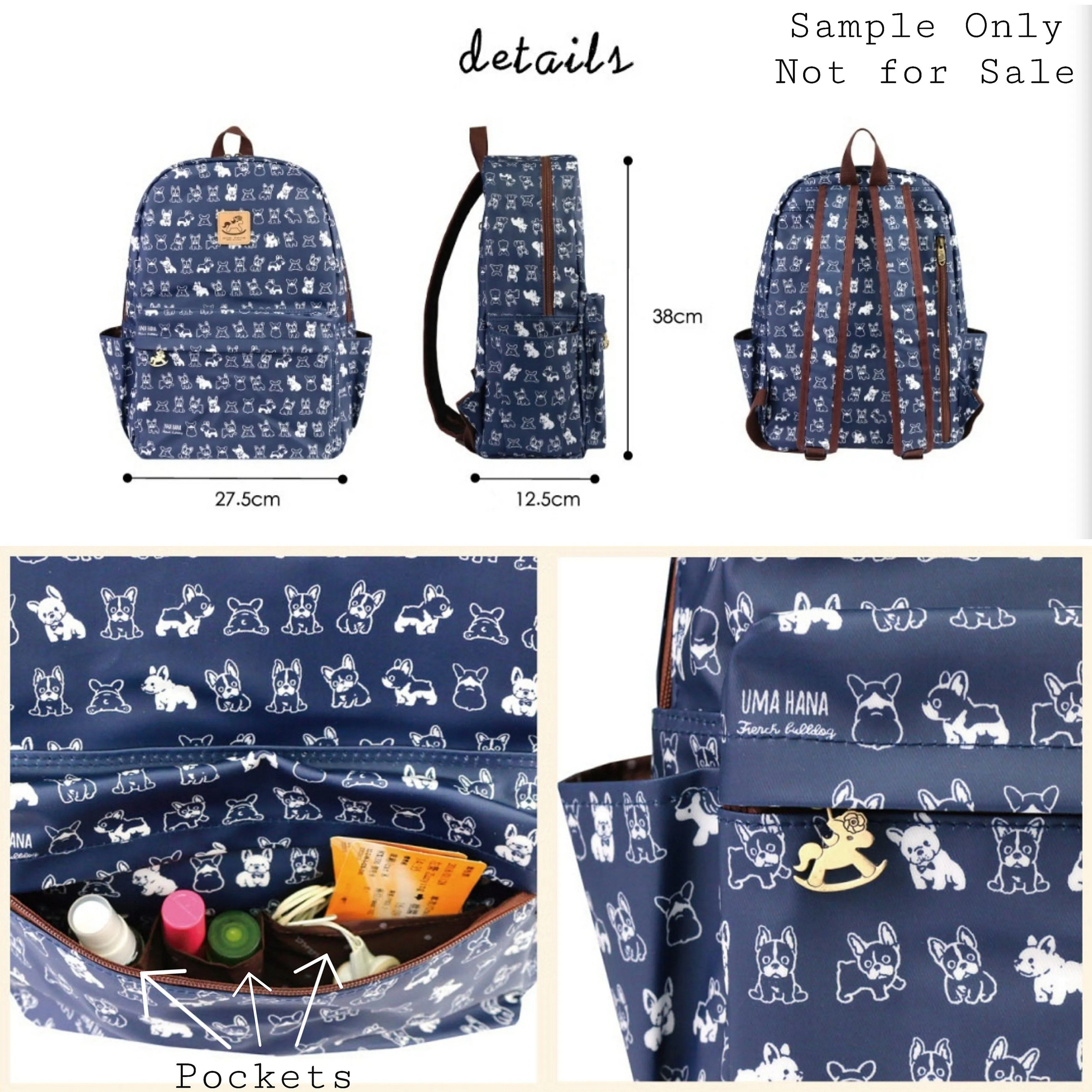 Blue French Bulldog Large Backpack