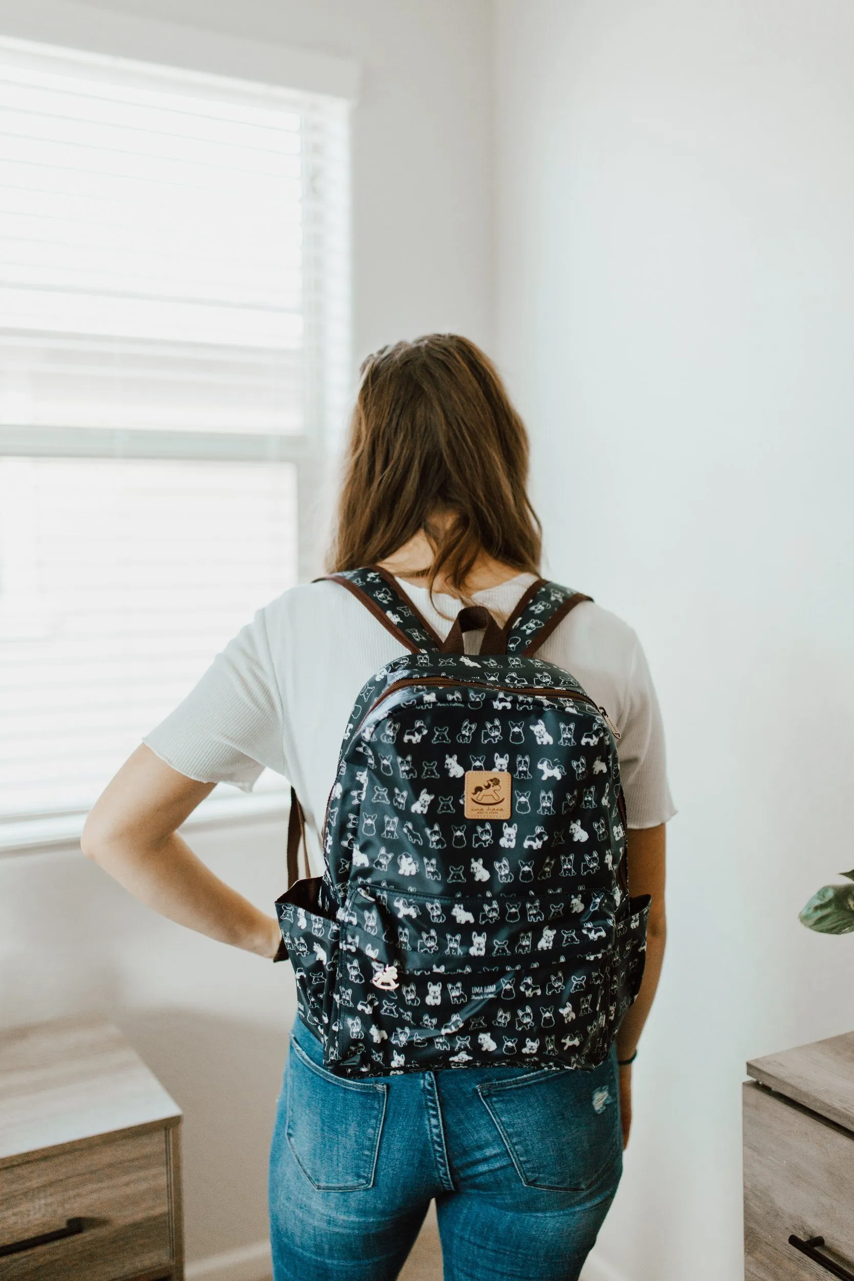 Blue French Bulldog Large Backpack