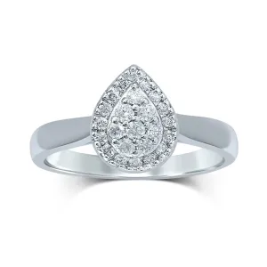 Brilliant Composite Halo Pear Ring with 1/2ct of Diamonds in 9ct White Gold