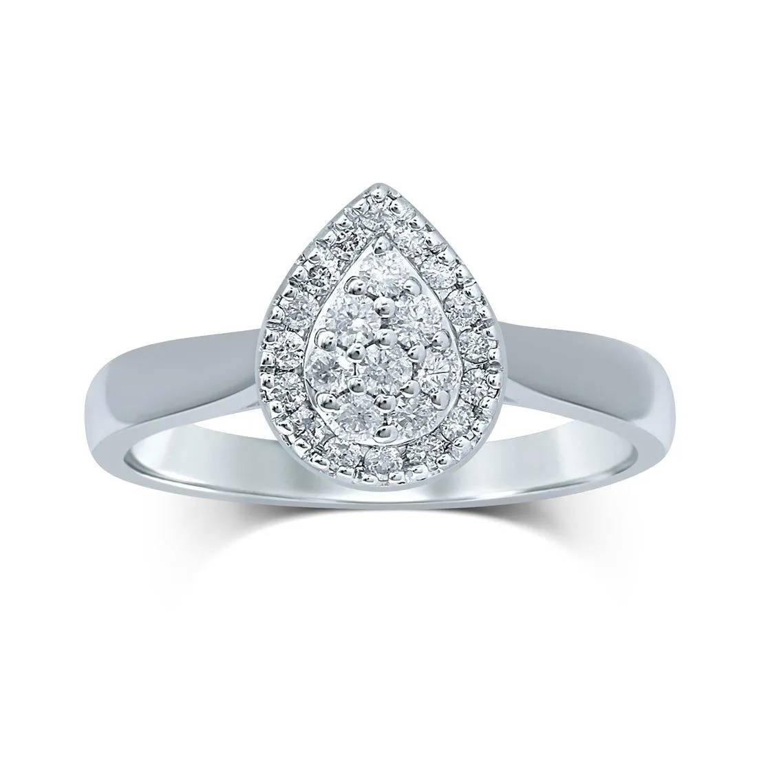 Brilliant Composite Halo Pear Ring with 1/2ct of Diamonds in 9ct White Gold