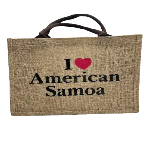 Burlap Tote Bag with "I Love American Samoa"