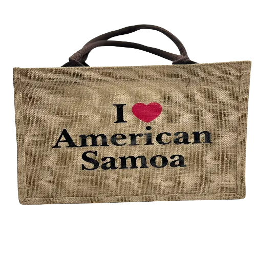 Burlap Tote Bag with "I Love American Samoa"